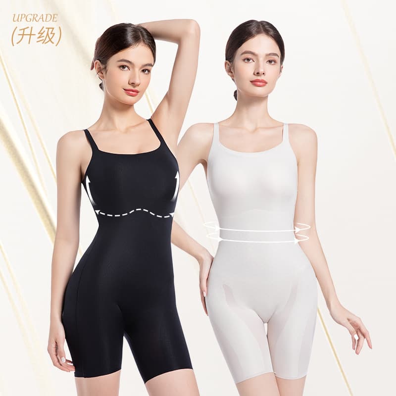 Hot-selling live broadcast skin-beautifying body-shaping garments to close the hips and lift the buttocks, to tighten the tummy after childbirth, with adjustable shoulder straps, mesh boxer jumpsuits