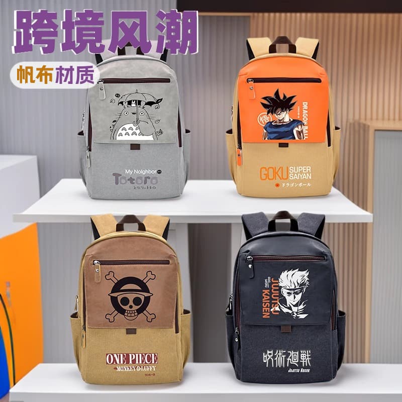 New Cross-Border Anime IP Collaboration Backpack One Piece Ins Style Large Capacity College Style Canvas Backpack