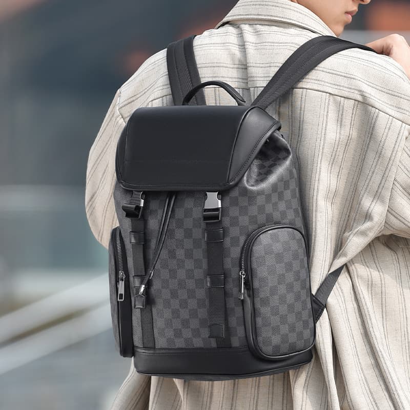 Fashion Checkered Men's Printed Backpack Large Capacity Commuter Textured Laptop Backpack Casual Outdoor Student School Bag