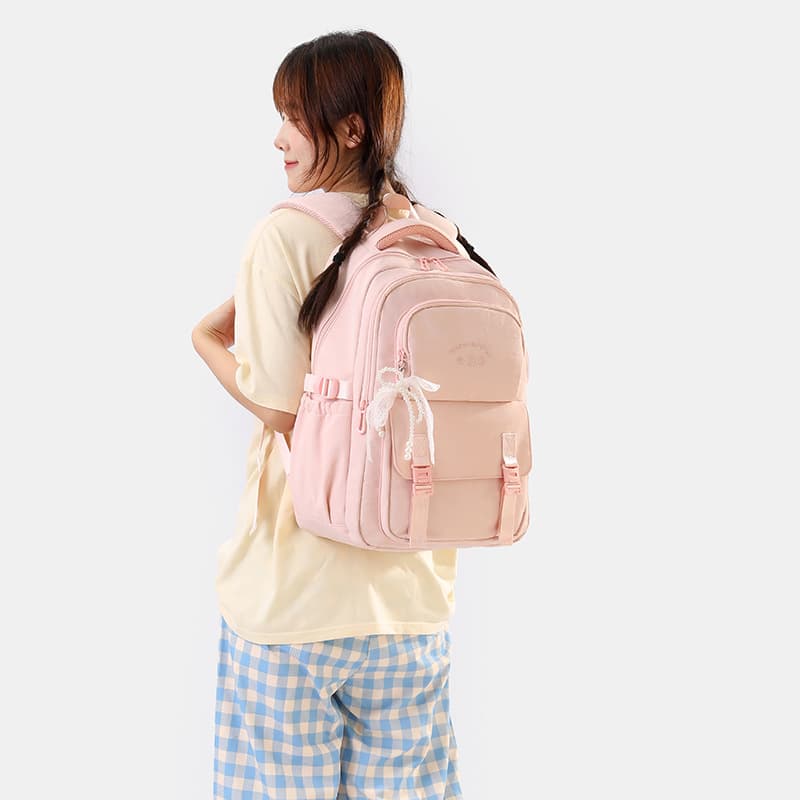 Cross-border Girls Backpack for Middle School and High School Students Campus Bag Large Capacity Solid Color Simple Style