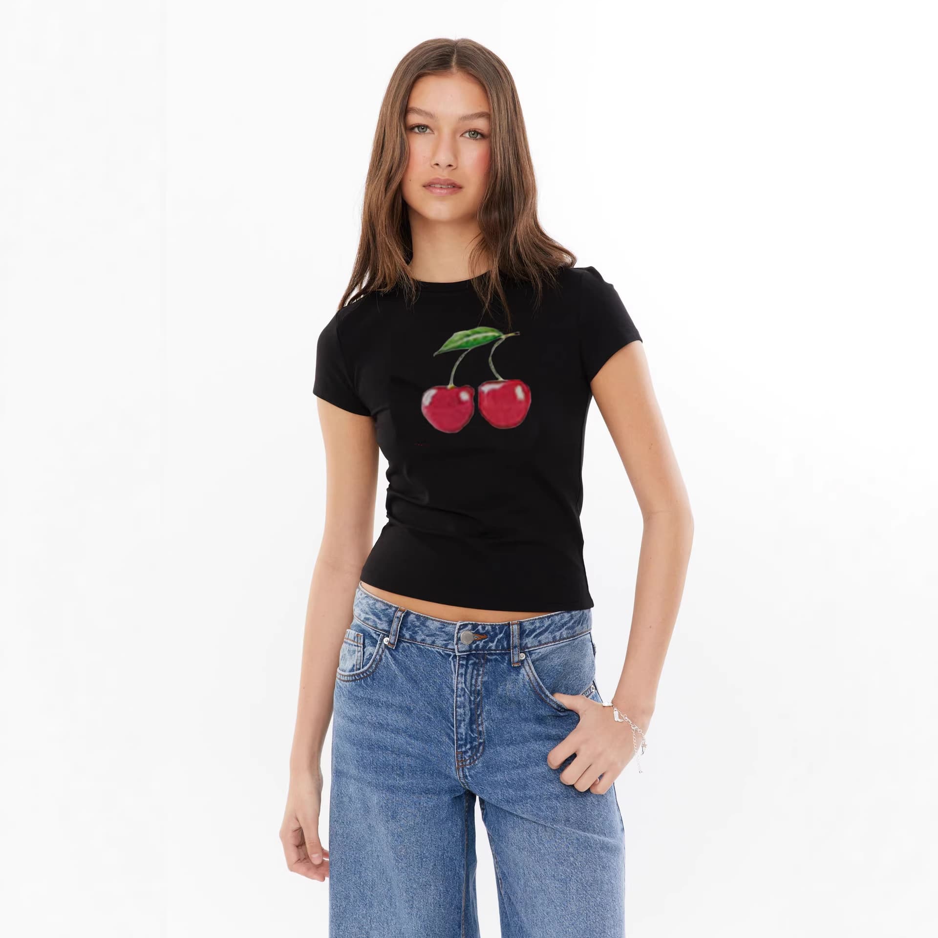 2026 Amazon TEMU AliExpress Sweet Pullover Round Neck Short Sleeve Slim Fit T-Shirt Top