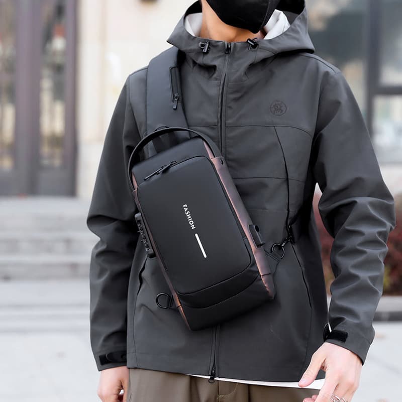 Cross-border multifunctional crossbody bag for men, high-end chest bag, shoulder bag, anti-theft code lock waist bag, large capacity