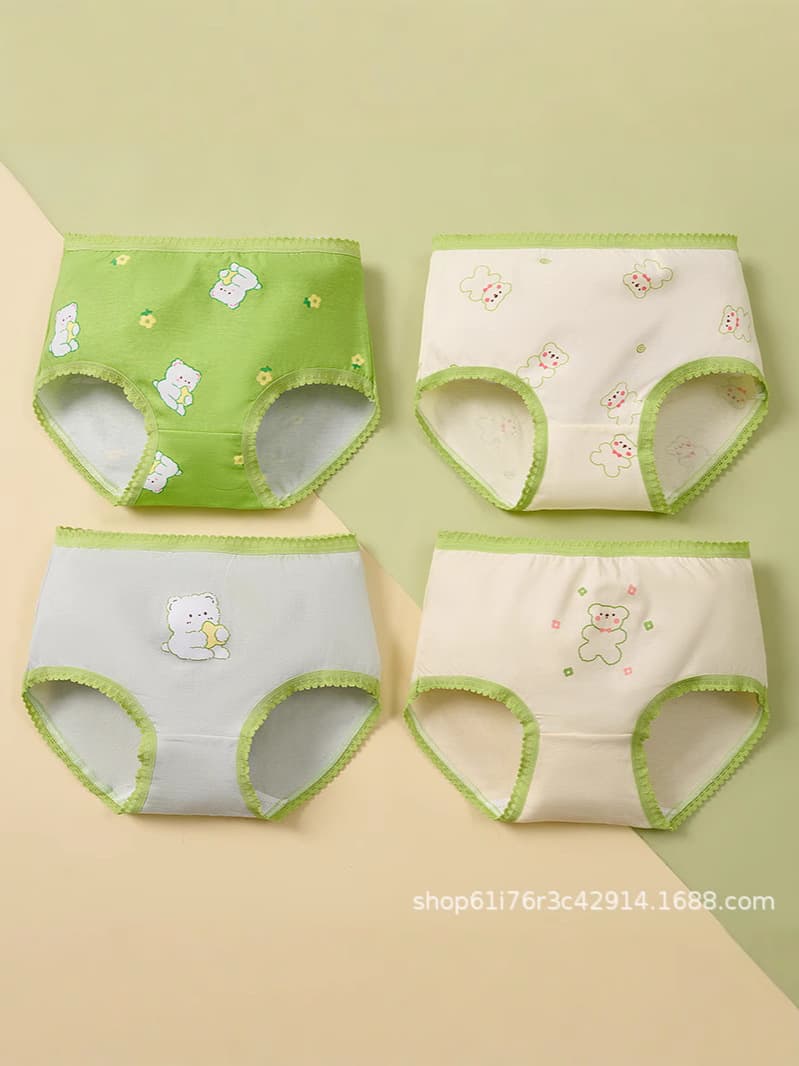 Cross-Border Girls Underwear Cotton Class A Cartoon Bear Cotton Kids Underwear Girls 3-Corner Primary School Students Underwear Cotton Triangle