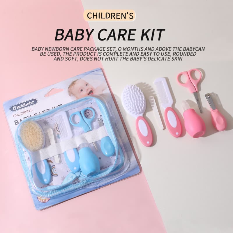 Baby Care Set, Nail Clippers, Nasal Aspirator, Card Holder, Cloth Bag, Six-Piece Set, Newborn Cradle Cap Comb and Brush