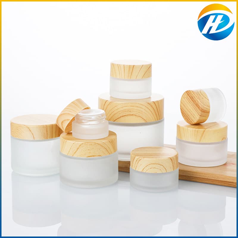 Wholesale Wood Grain Covered Cream Bottle Face Cream Bottle Frosted Glass Cosmetic Bottle 30g 50g Cream Packaging Bottles