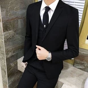 Black Slim-Fit Breathable Men's Business Suit Vest Classic Fashion Waistcoat Professional Suit Set