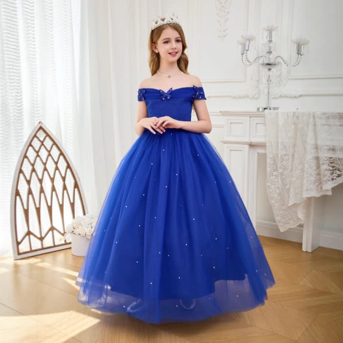 Cross-Border Children's Clothing, Children's Formal Dress, Flower Girl Wedding Dress, Girls' Off-Shoulder Cinderella Princess Dress, Hostess Tutu Long Dress