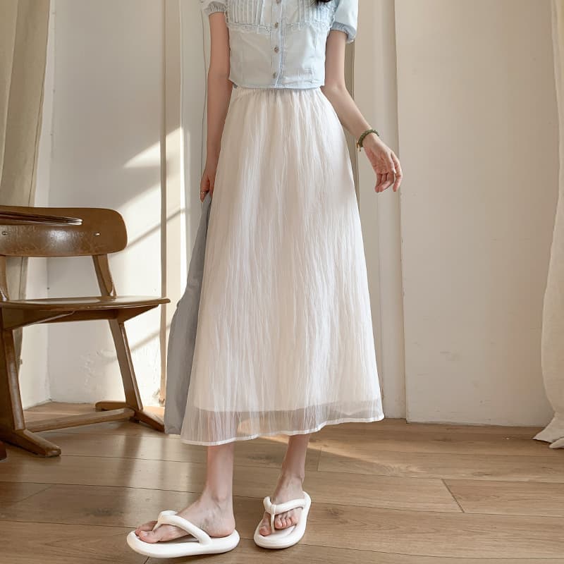 Mesh Long Skirt for Women Summer 2025 New High-Waist Casual Versatile Soft Slimming A-Line Midi Skirt
