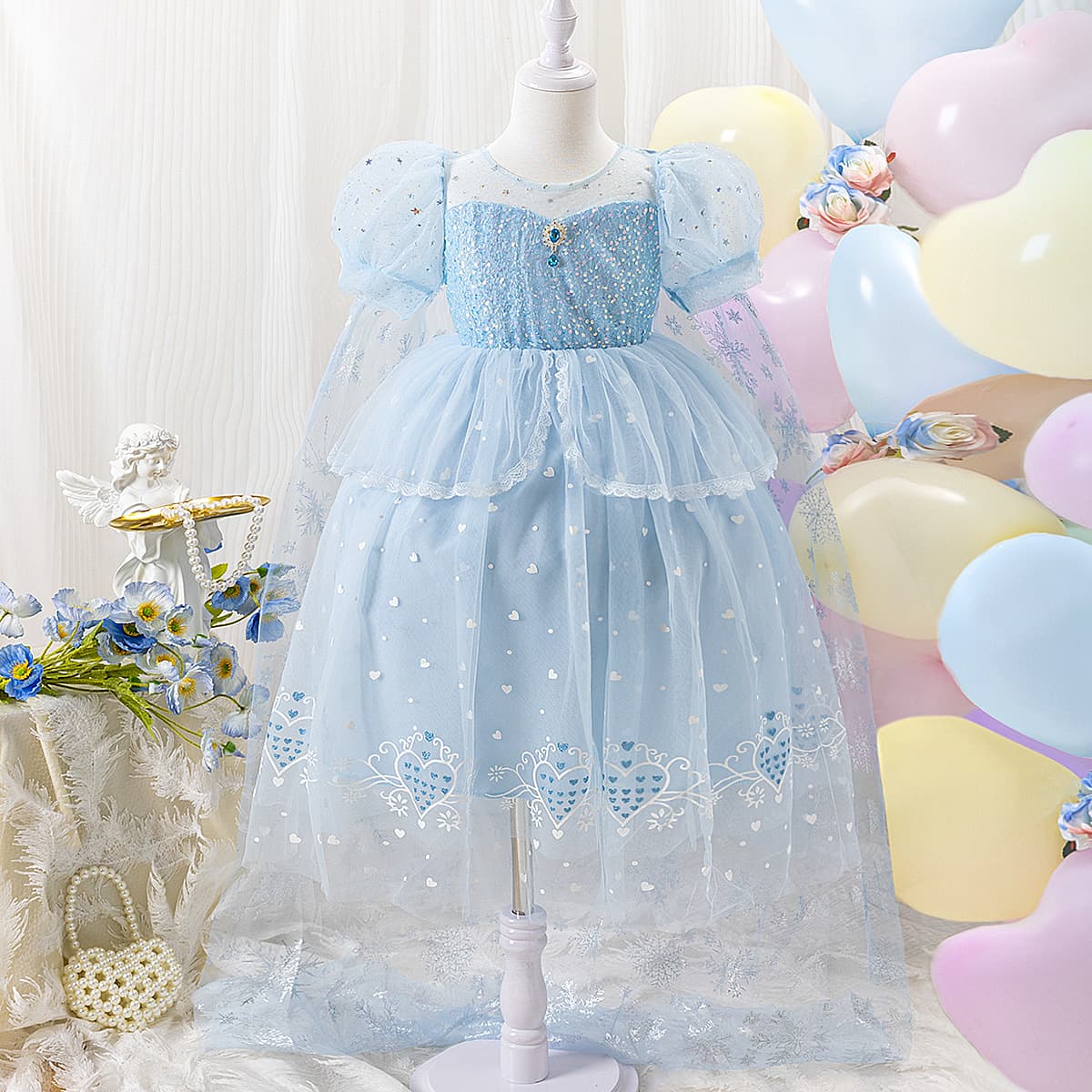 Girls Elsa Princess Dress 2024 Summer New Girls Dress Elsa Princess Mesh Children's Day Performance Dress Fashion