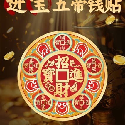 Taoist Wealth Pixiu Phone Sticker Five Emperor Coins Decal for Phone Case Back with UV Print Self-Adhesive