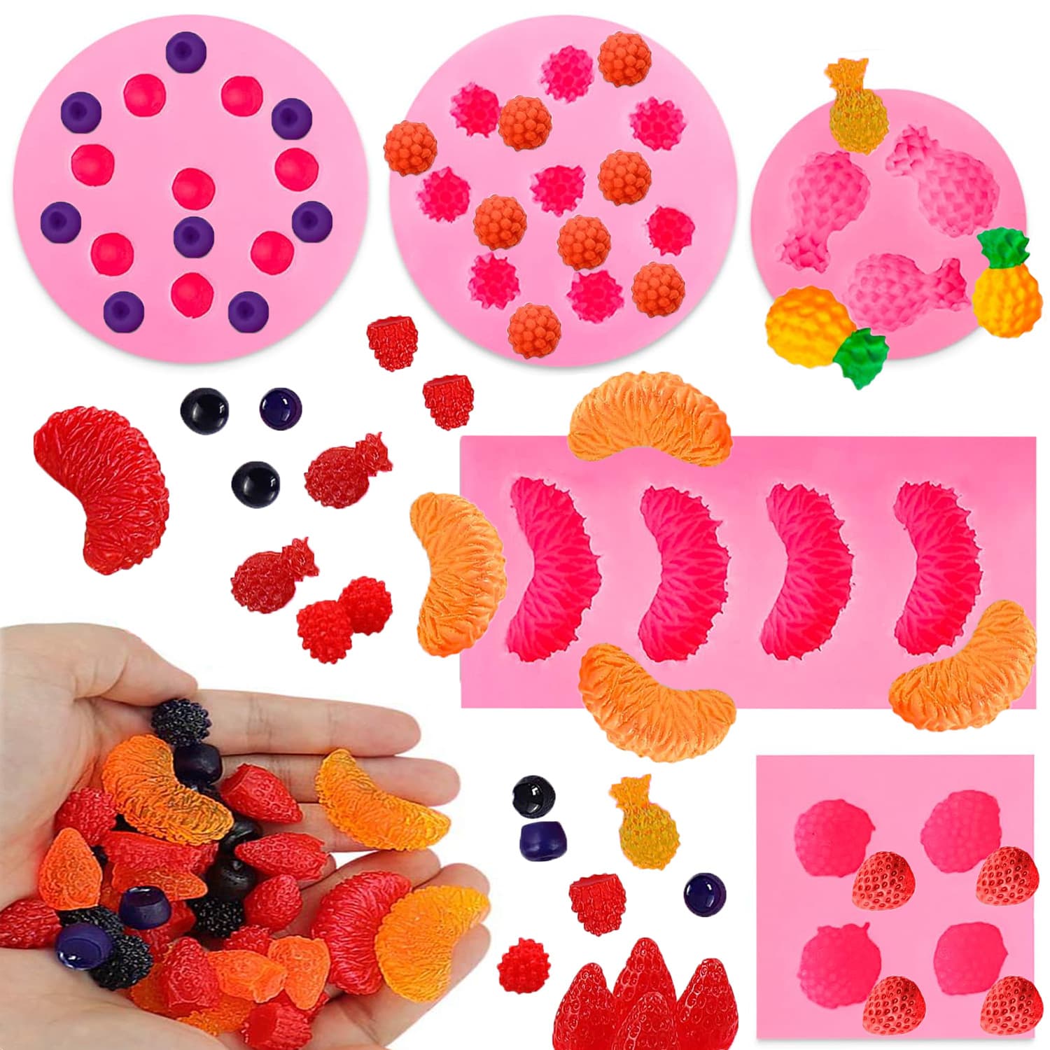 Simulation 3D Fruit Candle Silicone Mold, DIY Orange Pineapple Strawberry Blueberry Raspberry Mousse Cake Mold