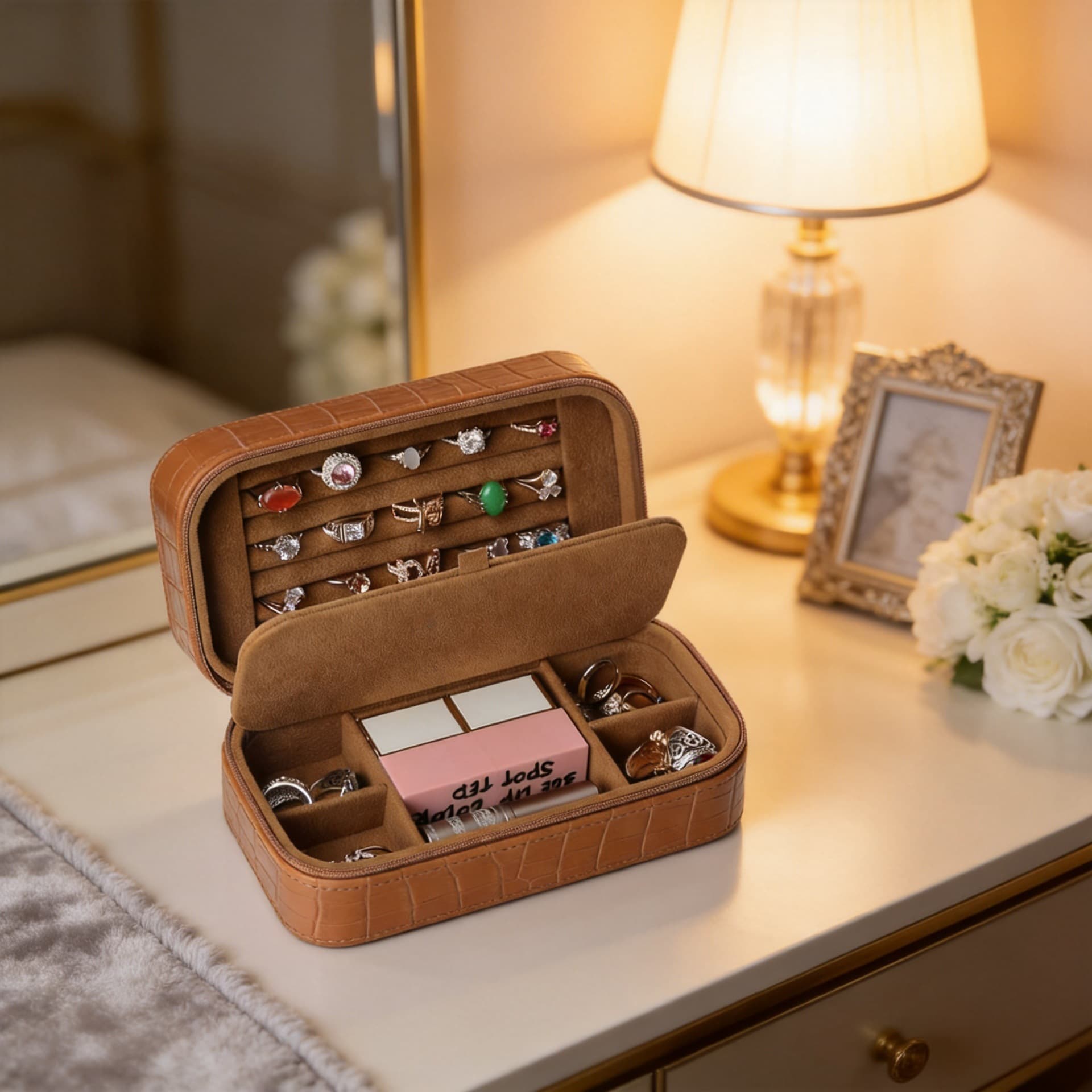 Custom high-grade velvet jewelry box for rings, earrings, and necklaces display, with customizable logo