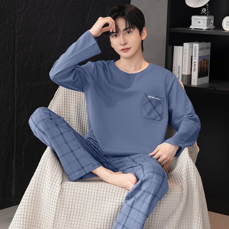 Men's Pajamas, Spring/Autumn Crew Neck Long-Sleeve Pants Set, Simple and Casual, Suitable for Outerwear, Thin Men's Loungewear New Arrival