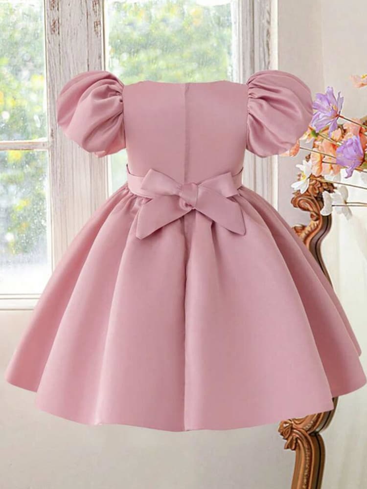 New Girls' Formal Dress Premium Satin Princess Dress 10-Year-Old Girls Puff Sleeve Cute Dress girl dress