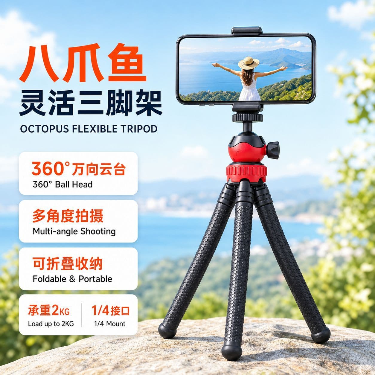 Black King Kong Octopus Tripod for DSLR Camera Macro Photography, Streamer Desktop Live Streaming Stand