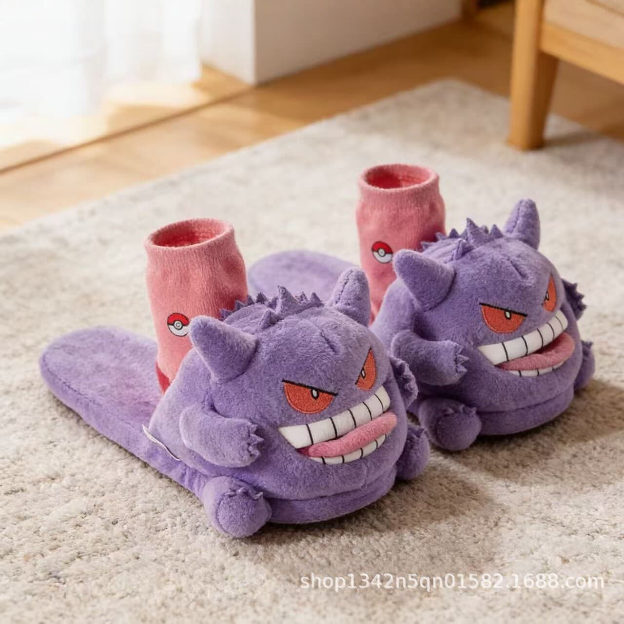 Funny Plush Slippers for Women Autumn Winter Cartoon Purple Ghost Cute Warm Backless Home Floor Shoes Dormitory Office Style