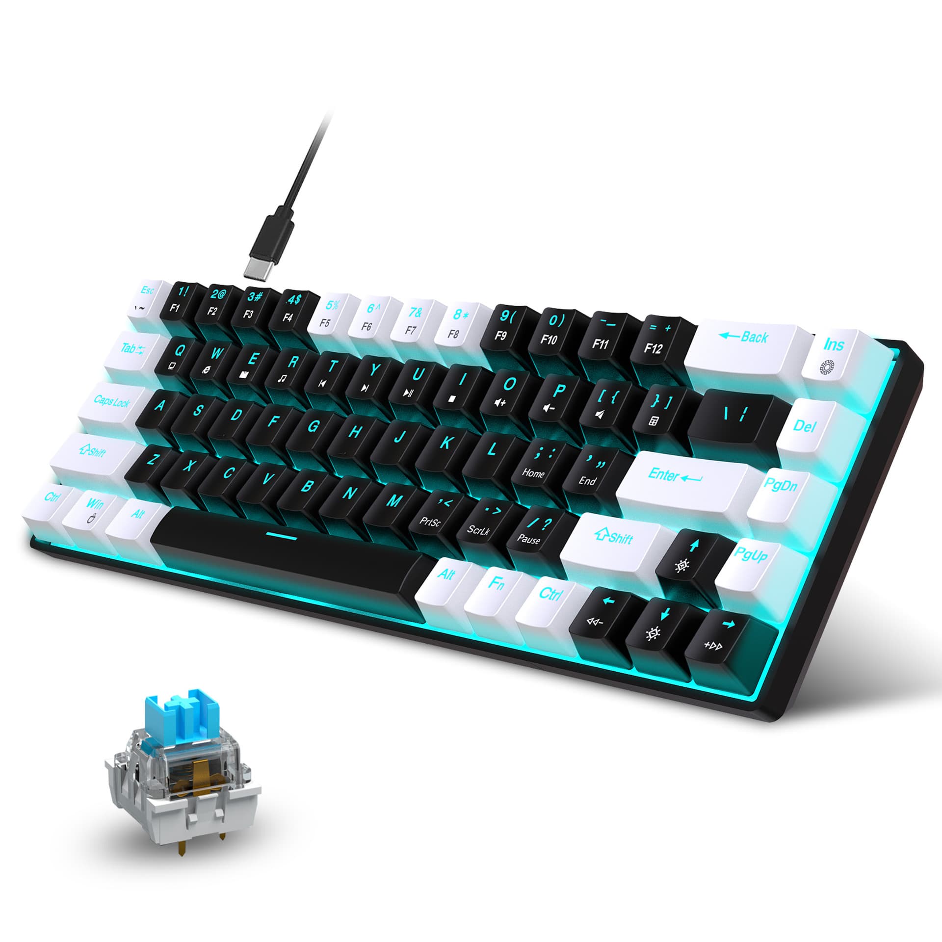 68-key Wired Mechanical Gaming Keyboard Hot-swap Plug Dual-color Injection Keycaps Ice Blue Light For Esports
