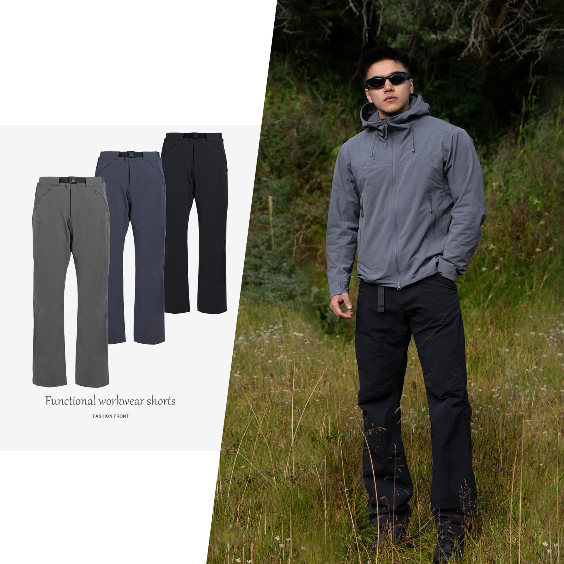 [CSMY] "RouKai" Tactical Bird Belt Softshell Outdoor Hiking Taped Waterproof Straight-Cut Curved-Blade Casual Pants Men