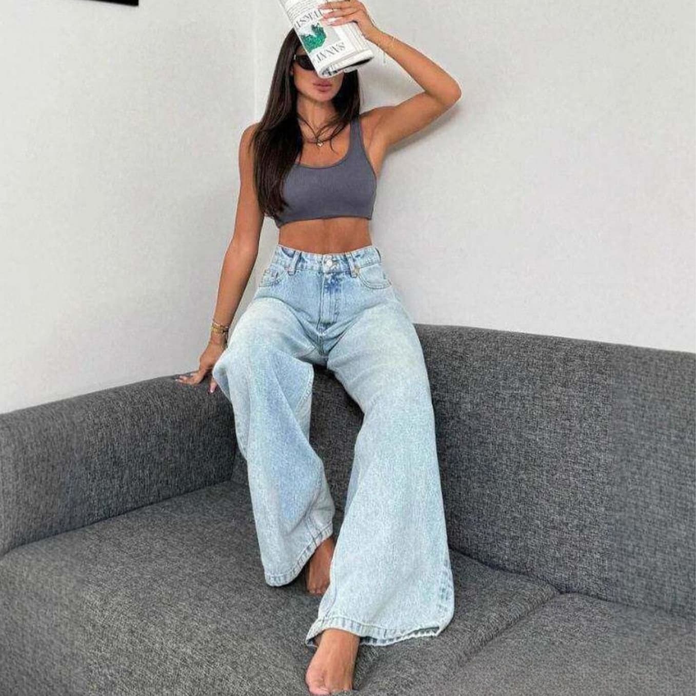 American retro high street sexy hottie jeans for women summer 2026 new high-waisted loose slimming straight pants