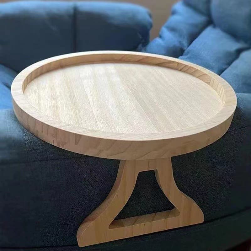 Original bamboo color lazy sofa armrest tray, portable foldable sofa armrest round tray