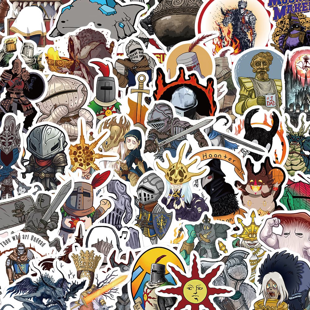 50pcs Dark Souls Cartoon Doodle Waterproof Journal Stickers Stationery Luggage Notebook Decals Wholesale Available