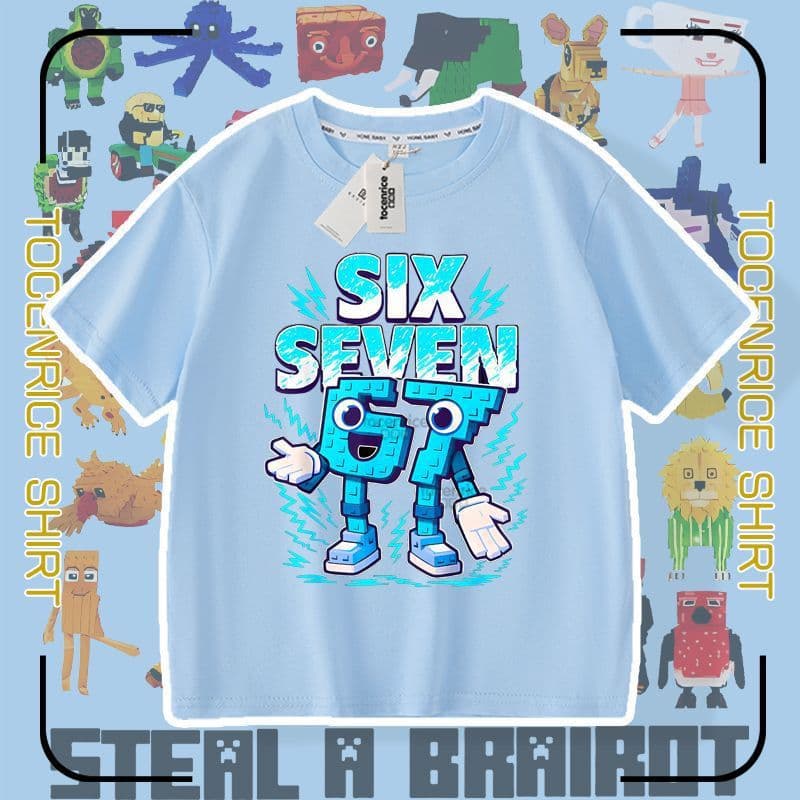 Cross-border game Steal a Brainrot No. 67 stole the brain red Classic of Mountains and Seas short-sleeved T-shirt boys and girls tops