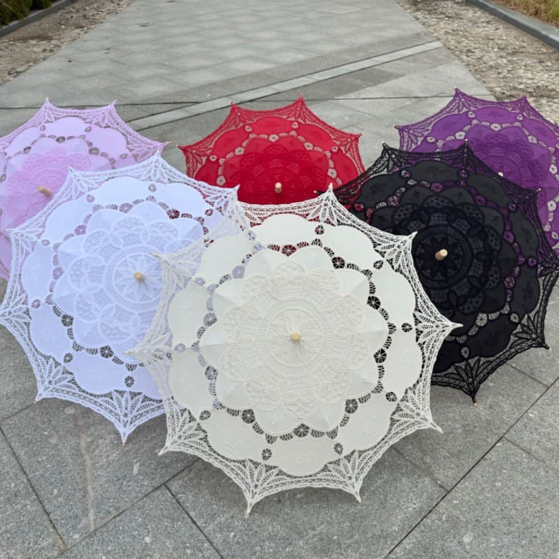 Embroidered lace umbrella, cotton fabric decorative photography prop, European style embroidered umbrella, cotton French crochet umbrella