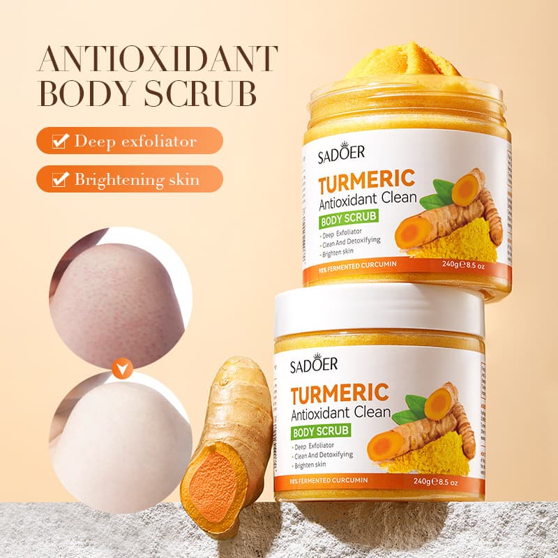 Cross-border Turmeric Exfoliating Scrub 240g SADOER Antioxidant Cleansing Scrub for Wholesale Skincare Export