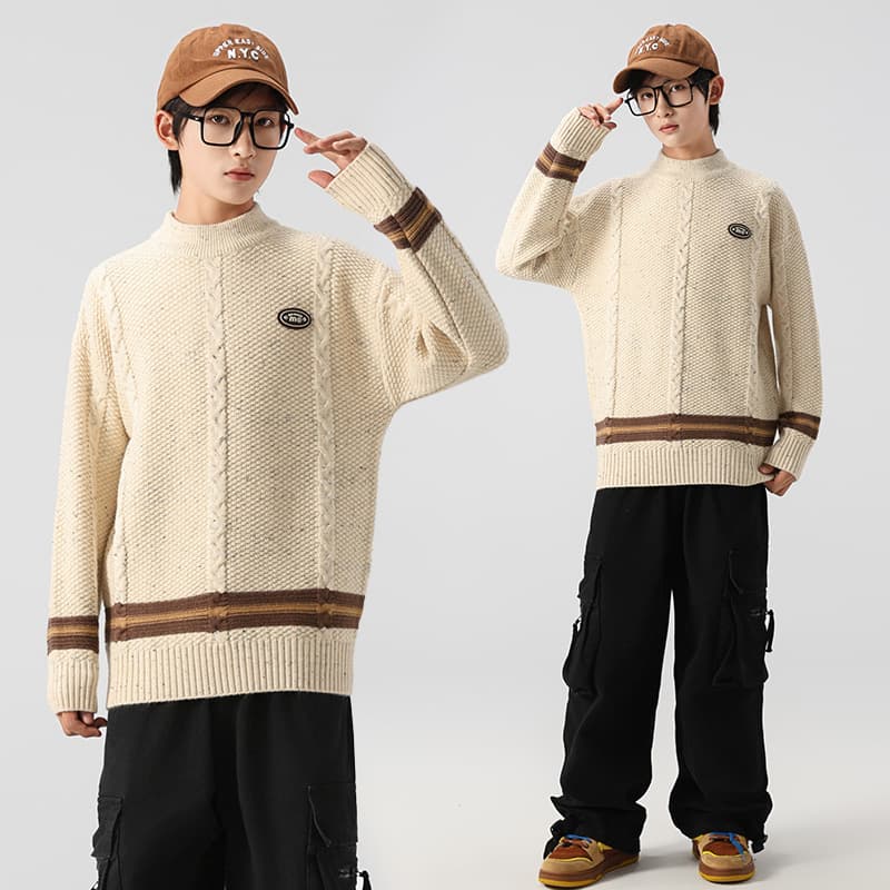 Boys Sweater Autumn/Winter, Round Neck Pullover, Big Kids Knit Top, Trendy Stylish Warm Wool Sweater