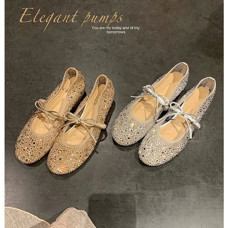 Grape Mom's same style starry sky ballet~3.5cm inner height increase rhinestone mesh Mary Jane shoes for women's dinner date shoes