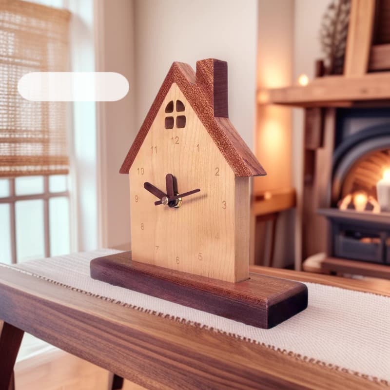 Creative silent clock ornaments solid wooden house cute house entrance wooden ornaments cabin wall clock children's decorative table clock