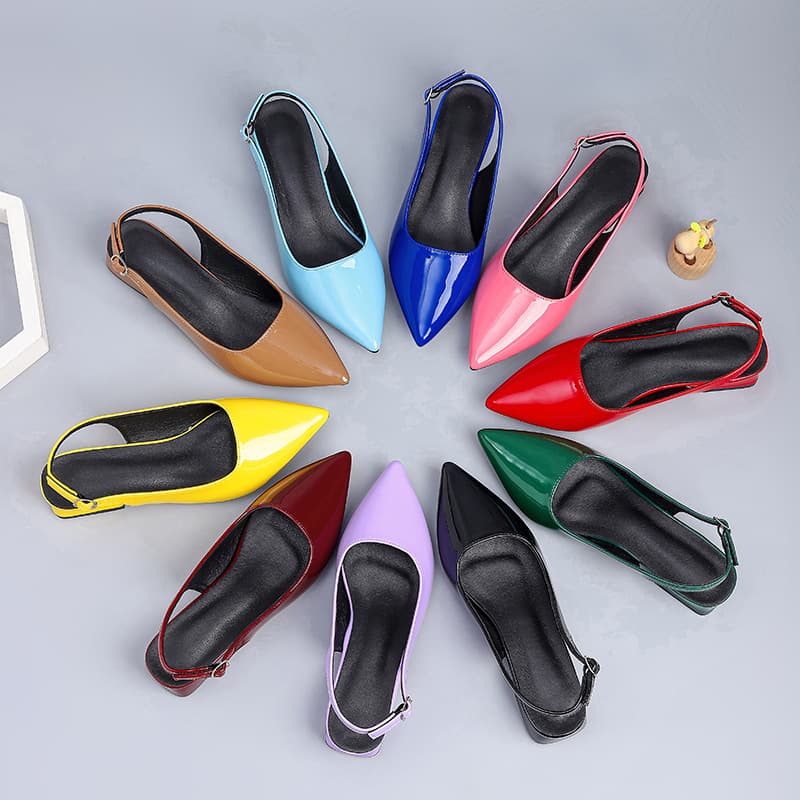 Cross-border Amazon pointed toe back strap sandals for women 2026 new style thick heel patent leather toe cap versatile commuting shoes for women