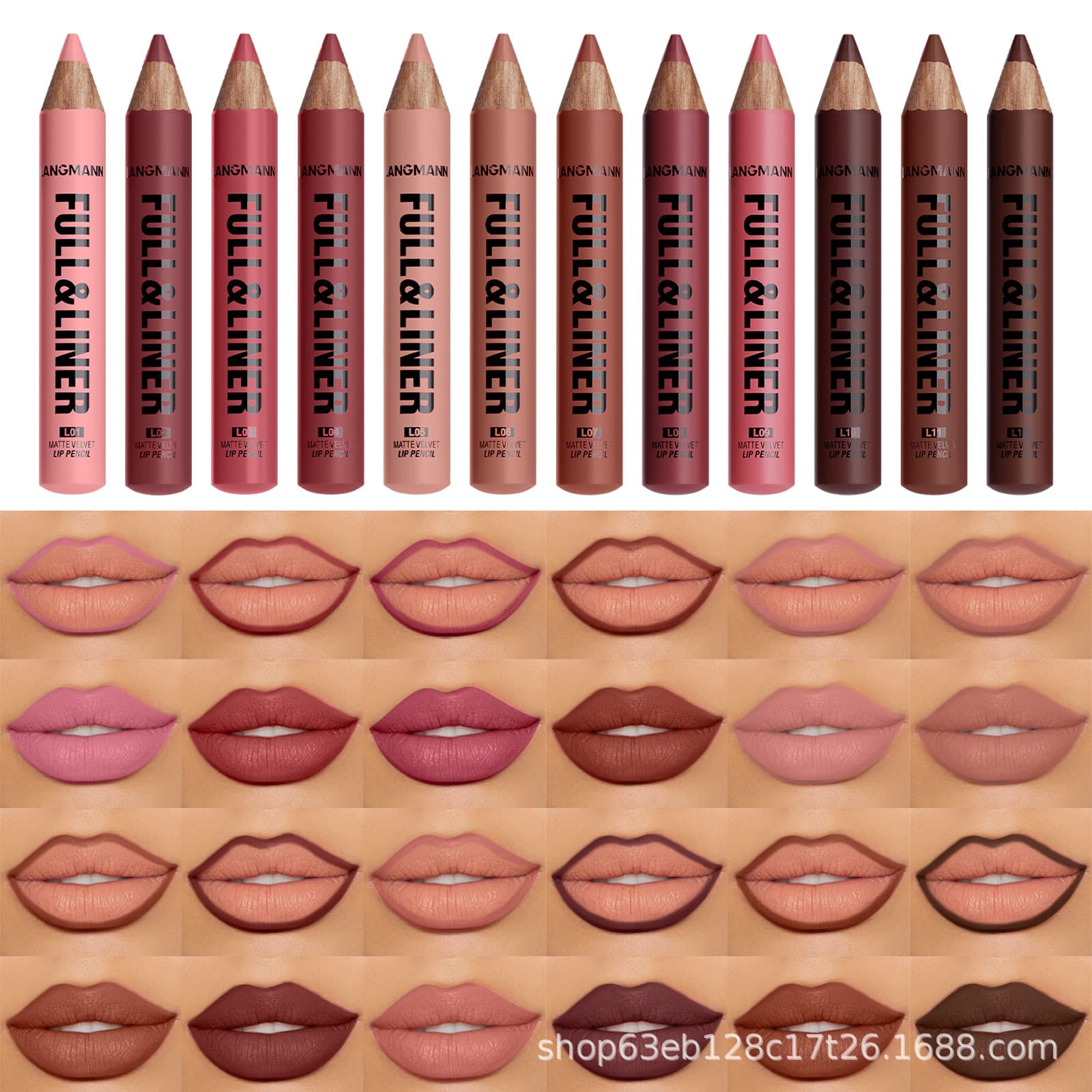 LANGMANNI 12-Color Lip Liner Pencil, Wooden Pencil Sharpenable Lip Liner, Long-Lasting Cosmetics, Cross-Border Exclusive Supply