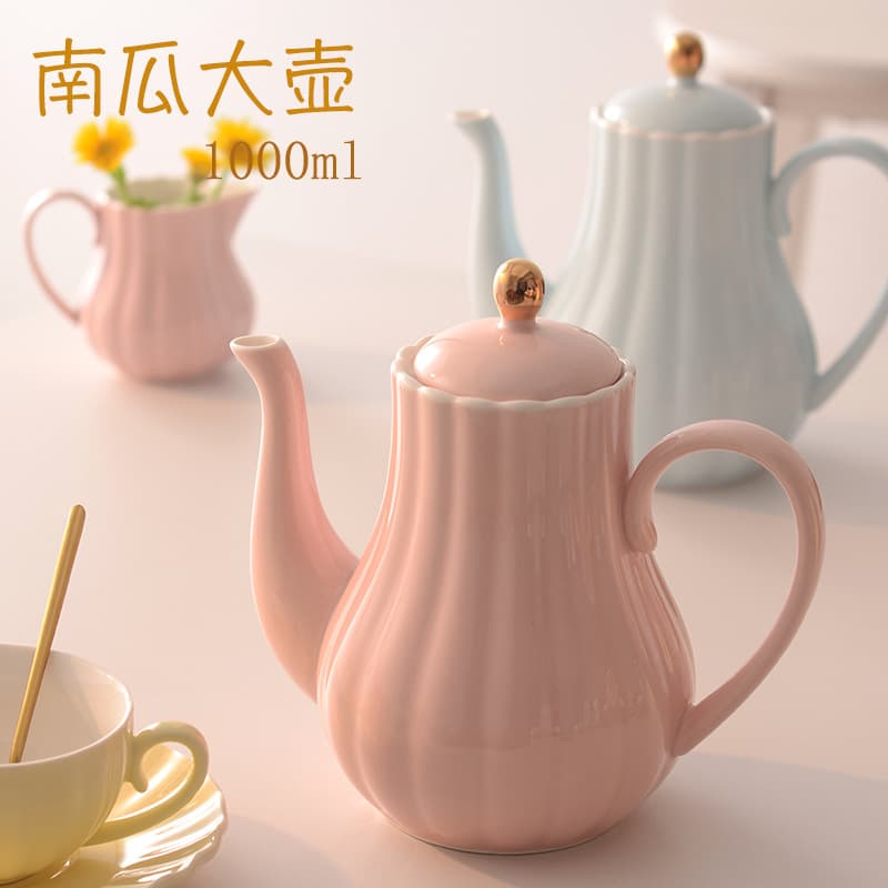 Pumpkin Ceramic Teapot Set, High-Temperature Resistant Tea Kettle with Strainer, Coffee Pot, Hot Water Kettle, Cold Water Pitcher, Household Waterware