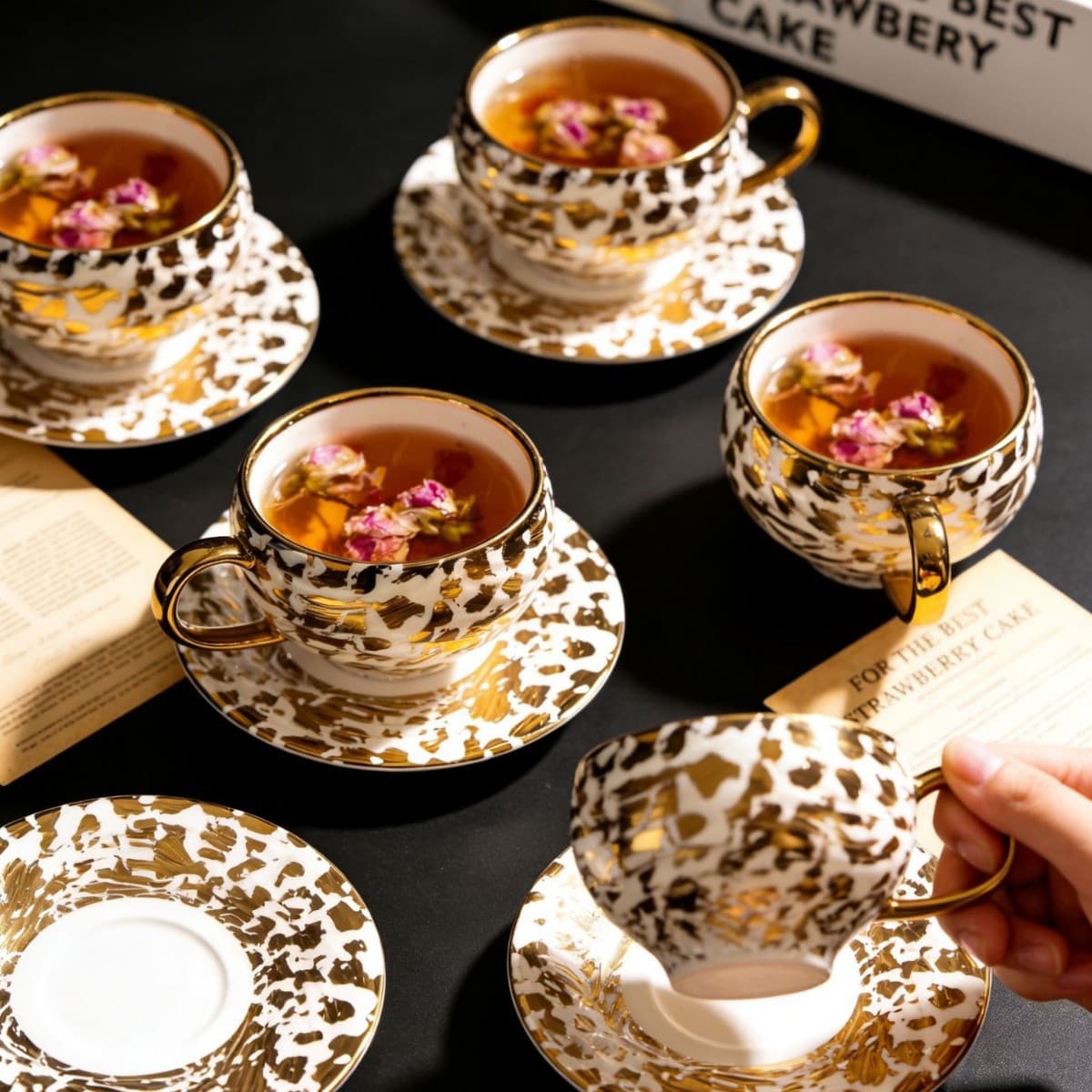 Coffee Cup and Saucer Set European Vintage Gold-Plated Ceramic Tea Cup High-Appearance Ceramic Cup Restaurant Light Luxury Coffee Cup