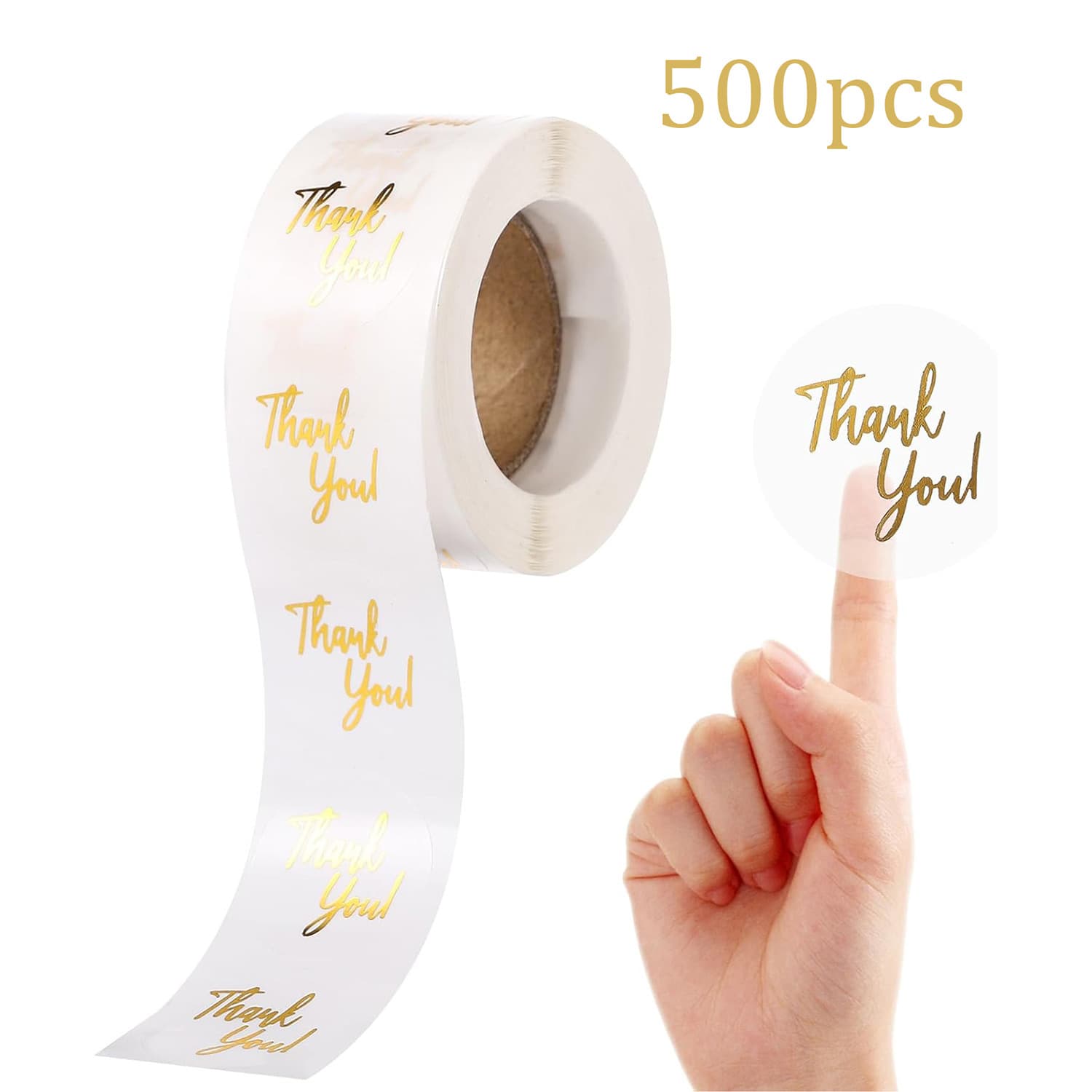 Transparent Gold Foil Thank You Sticker Roll for Baking, Sealing, Gift Boxes, Envelopes, Adhesive Labels