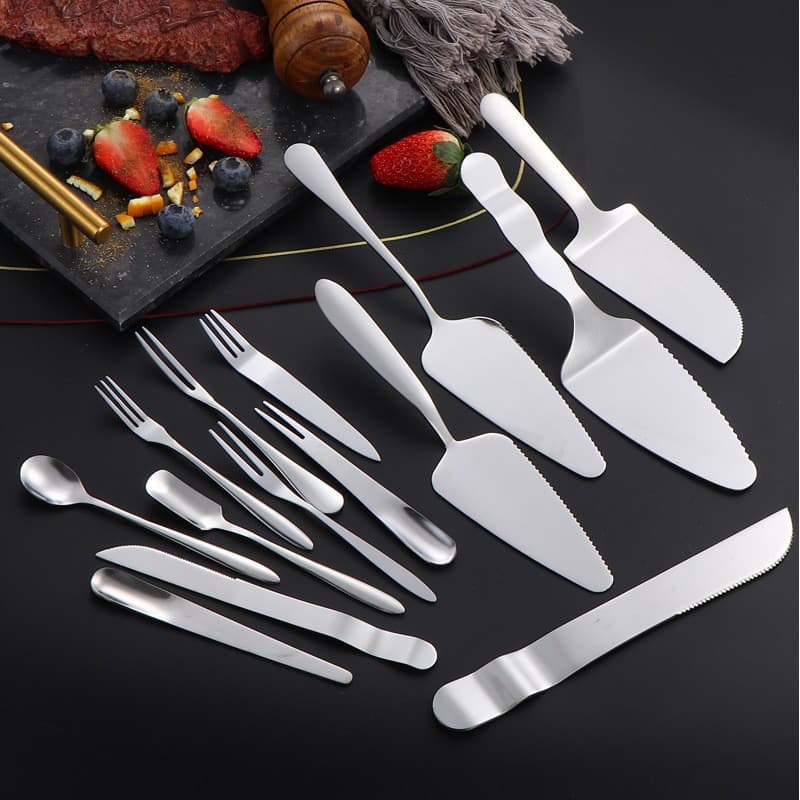 Stainless Steel Mooncake Knife and Fork, Creative Curved Handle Cake Knife, Ice Cream Spoon, Dual-Purpose Spoon and Fork, Cake Knife and Spatula, Dessert Spoon and Fork
