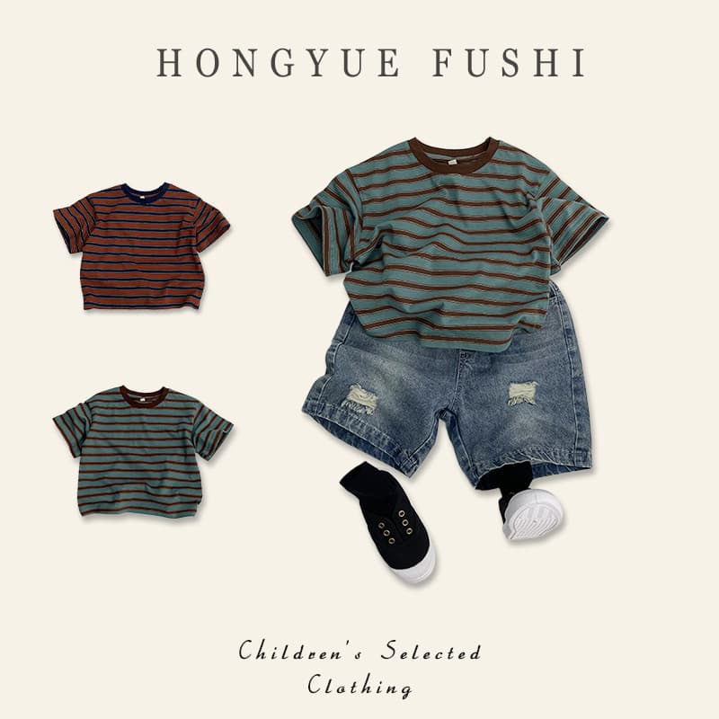 Korean Style Striped Short Sleeve T-Shirt for Kids Unisex Pure Cotton Loose Fit Children's Fashion Top Breathable Summer Wear