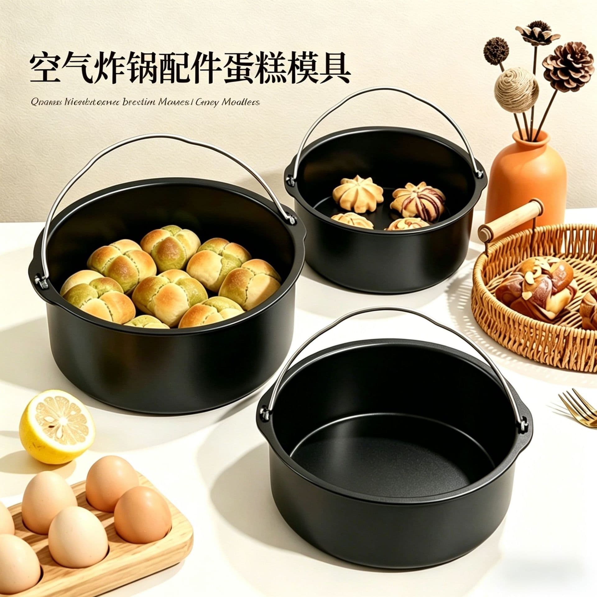 Universal Air Fryer Accessories Cake Mold, High Temperature Resistant Baking Basket, 6/7/8 Inch, Non-Stick Solid Bottom Cake Pan for Home Use