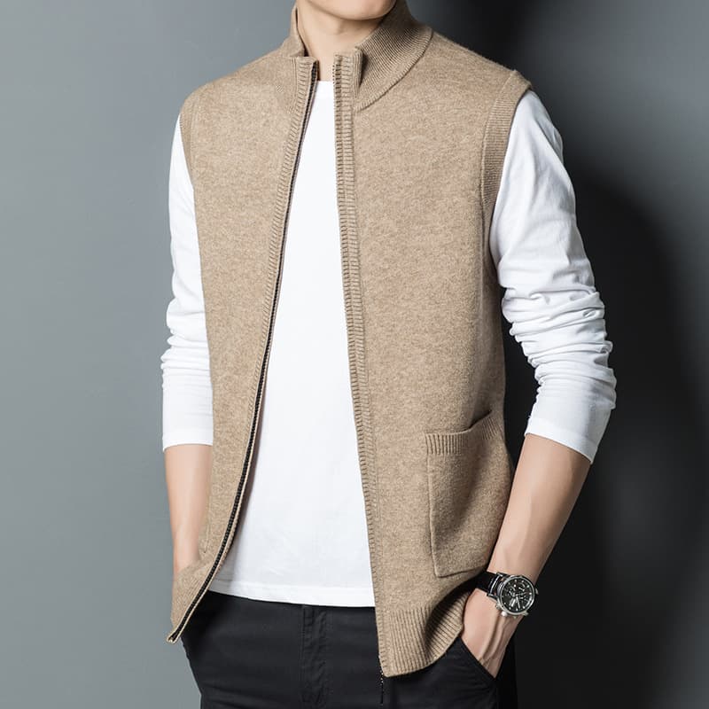 Knit vest men's waistcoat jacket wool warm vest spring and autumn thin casual waistcoat sleeveless sweater wholesale