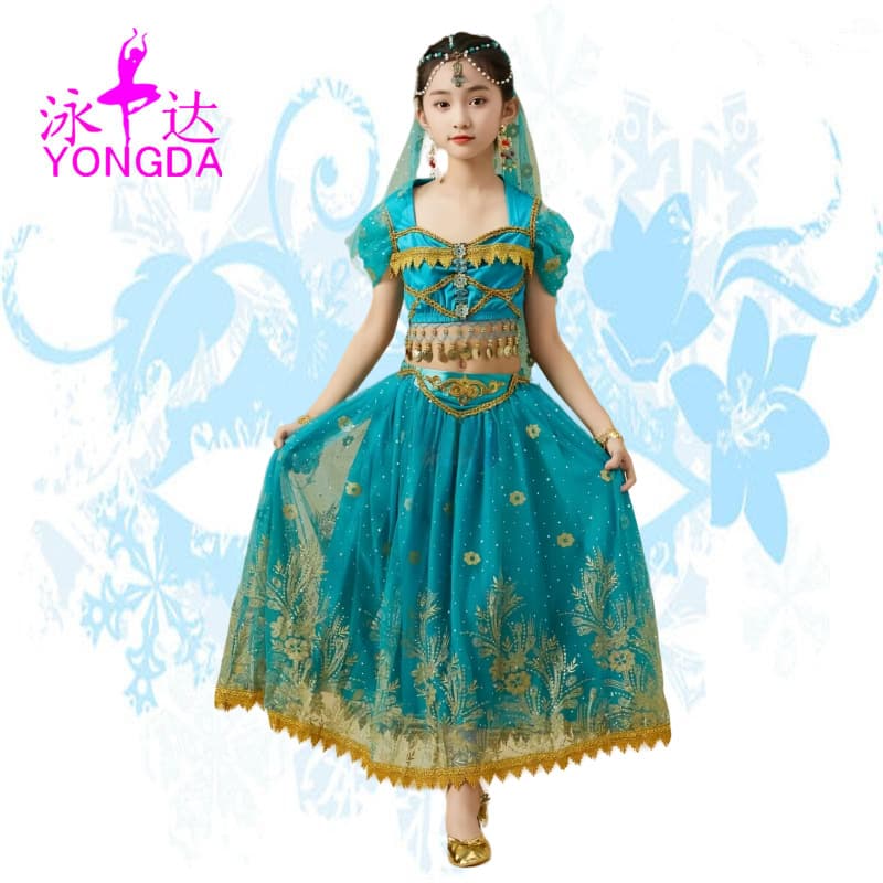 Yongda Jiayi Girls' Jasmine Princess Anime Costume Halloween Cosplay Belly Dance Performance Dress