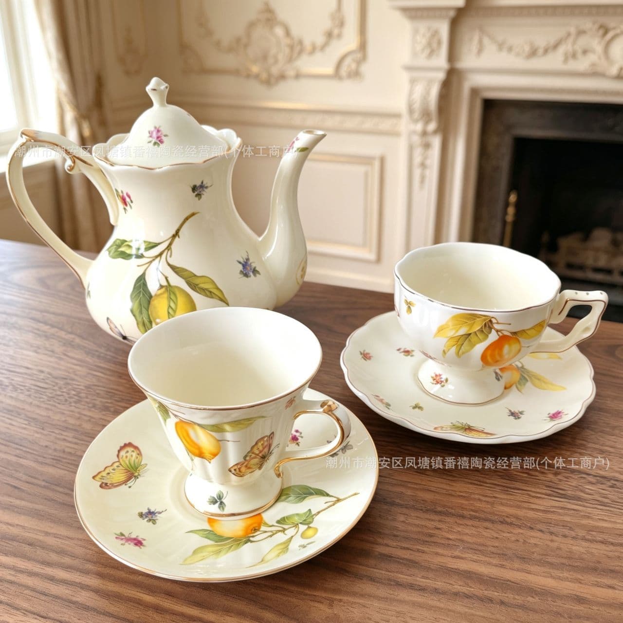 British French retro palace coffee cup lemon ceramic cup and saucer pastoral style red tea cup afternoon tea cup set