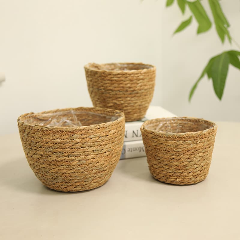 Cross-border Woven Grass Flower Basket, Planter Basket, Woven Storage Bin, Living Room Rattan Storage Basket, Green Plant Pot Cover, Flower Shop Flower Arrangement Basket