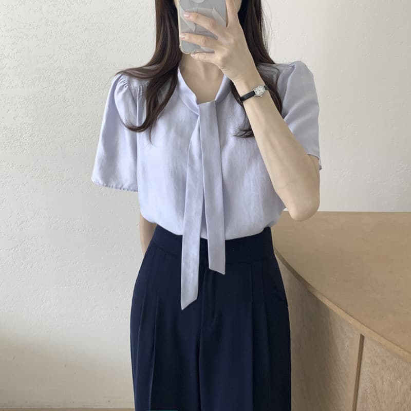 Korean Dongdaemun Premium Women's French Elegance Two-Way Wear Sash Blouse