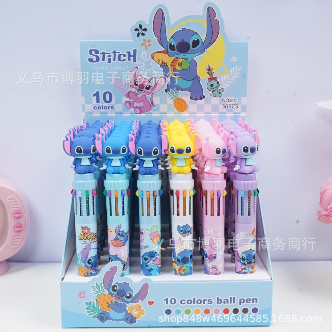 Cute Stitch 10-Color Ballpoint Pen, Cartoon Adorable Viral Trend, Children Student Retractable Gel Pen.