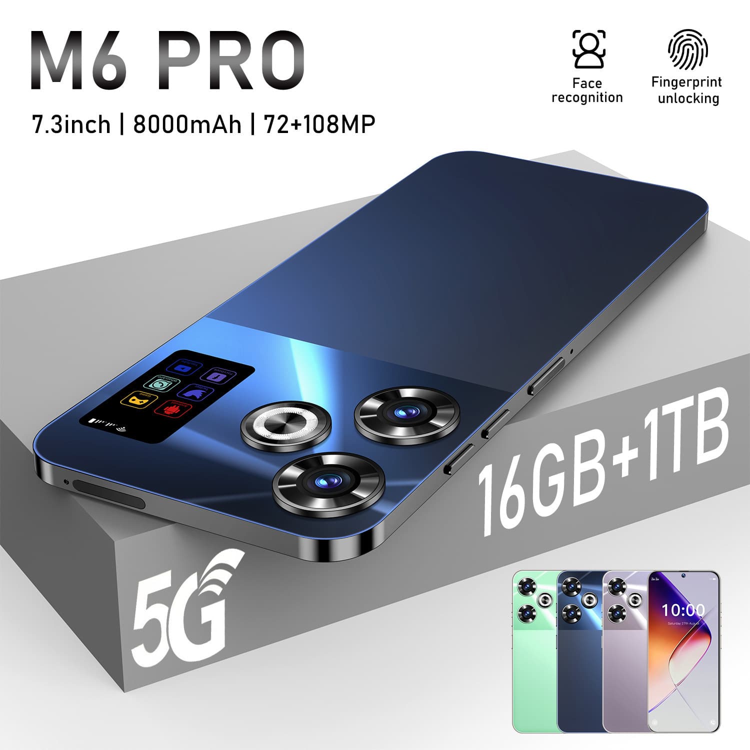 The new popular cross-border mobile phone M6PRO 7.3-inch 16+1T Android smart foreign trade mobile phone can be shipped from the source factory