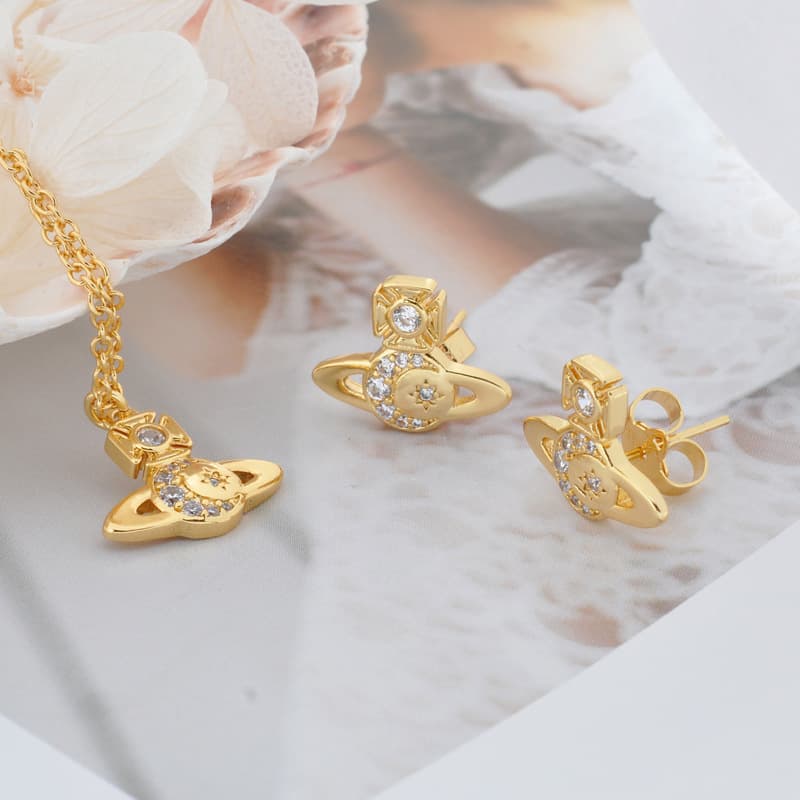 Empress of the West Planet Zircon Ear Studs, Fashionable Star Earrings with Unique Design, Versatile Wholesale Ear Accessories