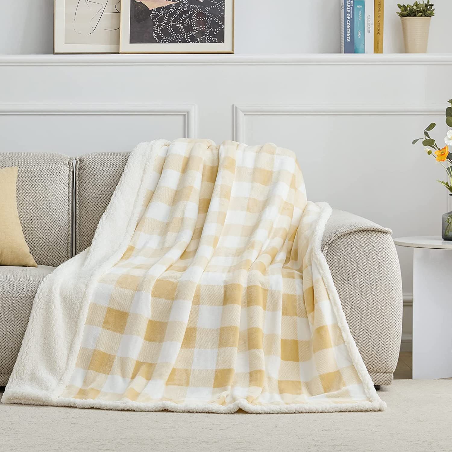 Sherpa wool blanket, ultra-soft and warm buffalo check plush throw for sofas