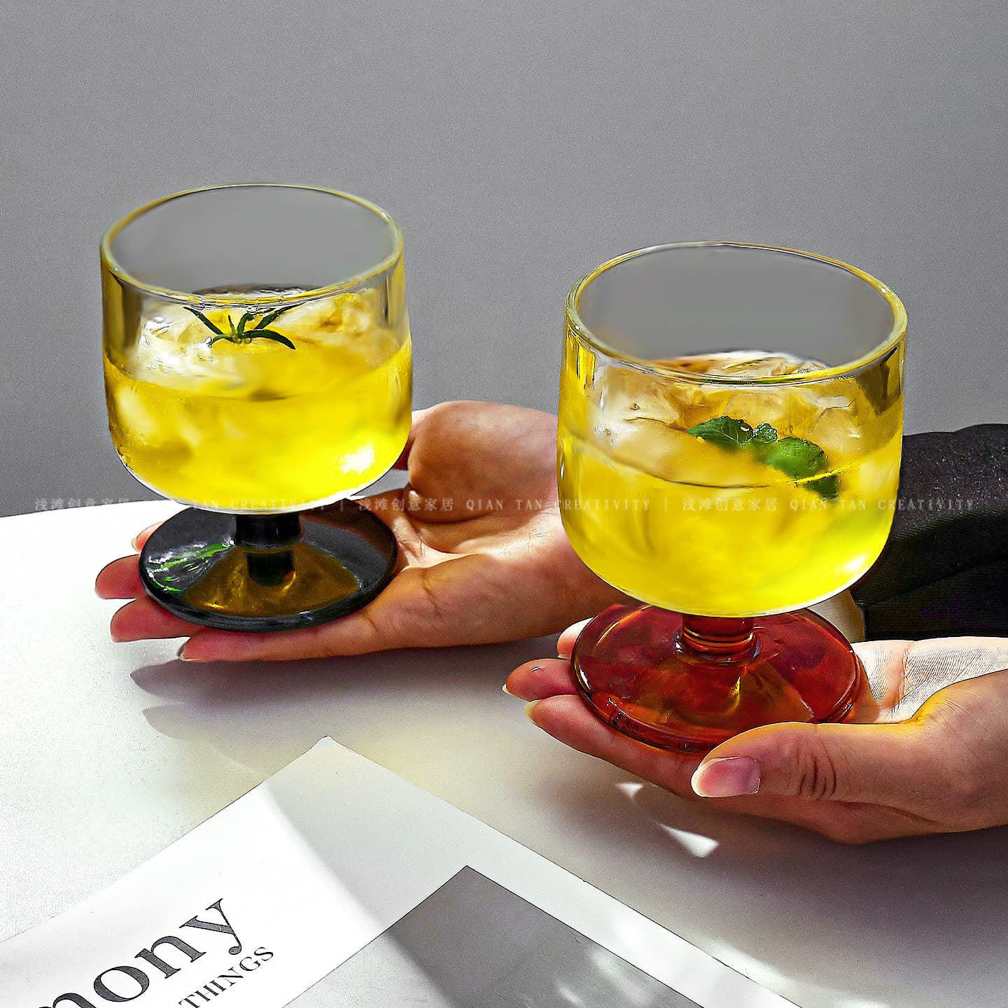 Creative Short-Stemmed Glass Cup Ins Style Multi-Color High-Appearance Coffee Cup Water Cup Household Niche Mid-Century Milk Cup