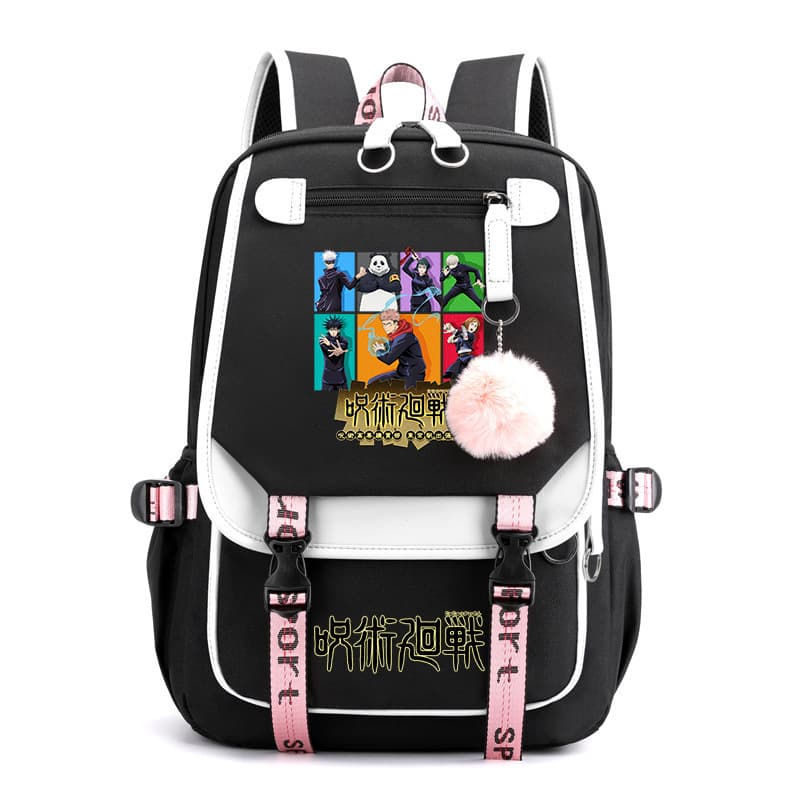Spell Return Cartoon Print Backpack USB Spine Protector Burden Reduction Student School Bag Simple Versatile Canvas Bag